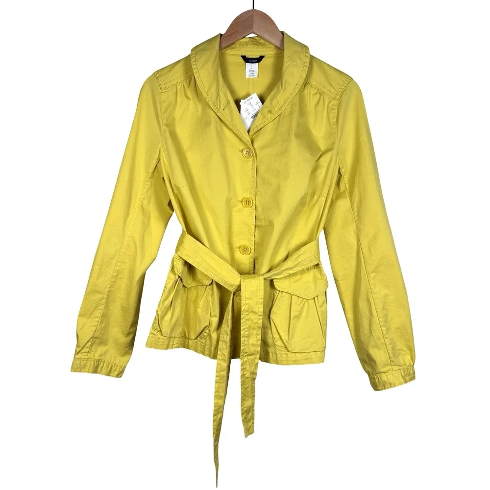 J CREW Belted Jacket Women's Size 8‎ Yellow Long Sleeve Mid Length Coat NWT